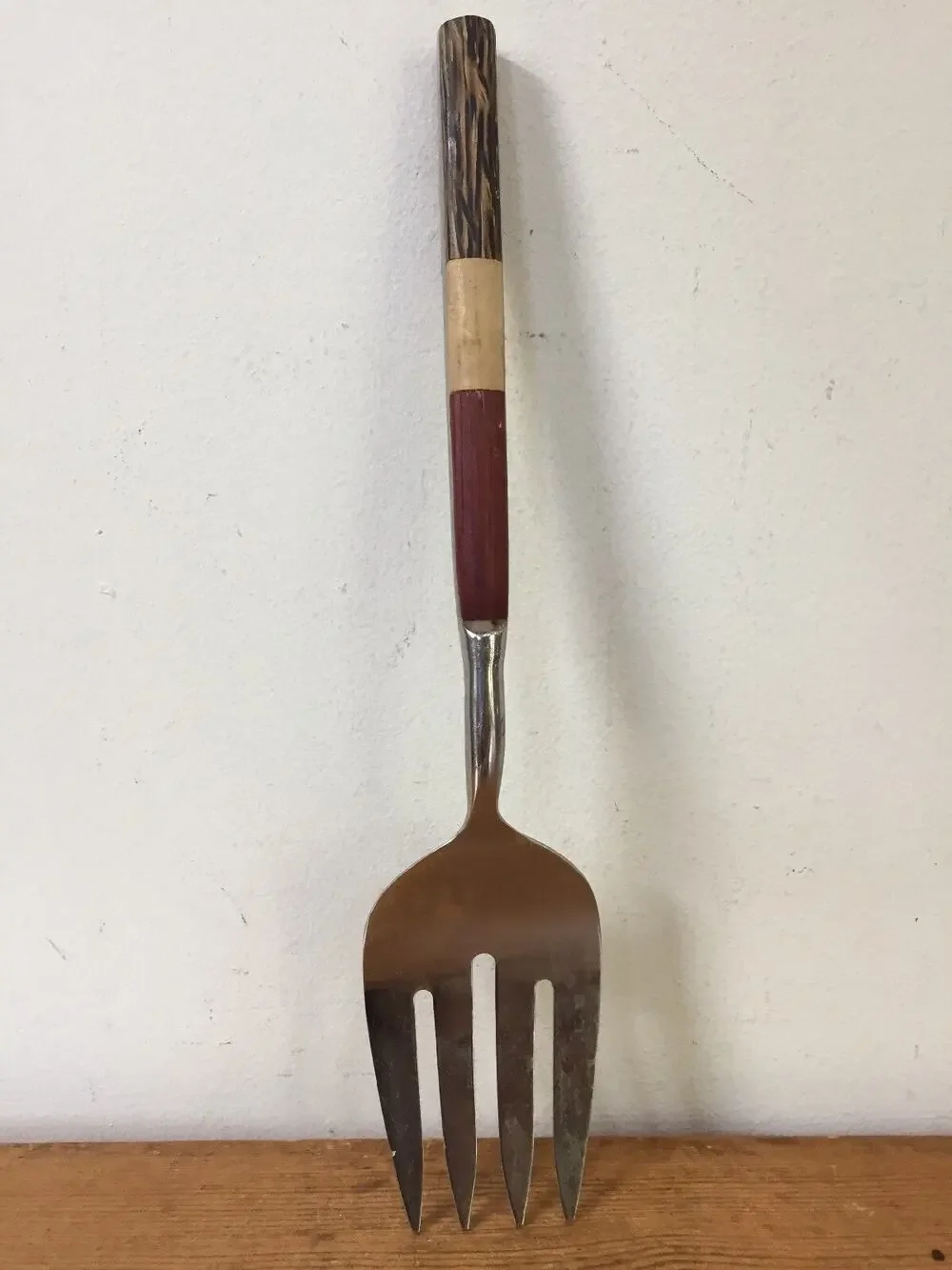 Vintage Style Bamboo Wood Asian Handle Stainless Serving Salad Fork Utensil 11